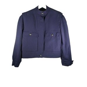 ESCADA SIZE 38 BLUE WOMEN'S MADE IN GERMANY VIRGIN WOOL JACKET COAT CROPPED